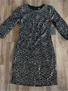 Julia Jordan Dress Womens 2 Velour Sequin 3/4 Sleeve Evening Formal Lined Black